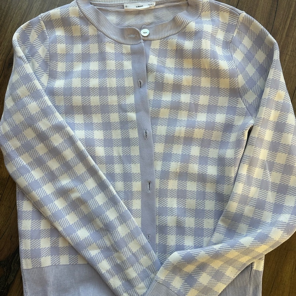 Mango Lavender Checkered Cardigan